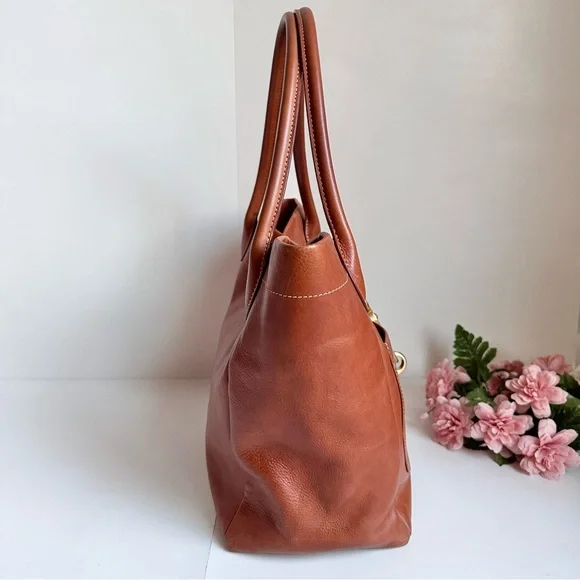 DOONEY & BOURKE Florentine Camel Leather Italian Logo Lock Tote - Picture 6 of 16